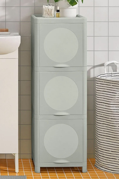 Binbirreyon 3 Raflı Raylı Kapaklı Banyo Dolabı Plastik Dolap 100cm Yeşil LA007