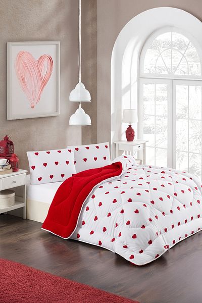MARLA HOME طقم لحاف ويلسوفت مزدوج الجوانب منقوش على شكل قلب، بطانية ويلسوفت ناعمة ورقيقة