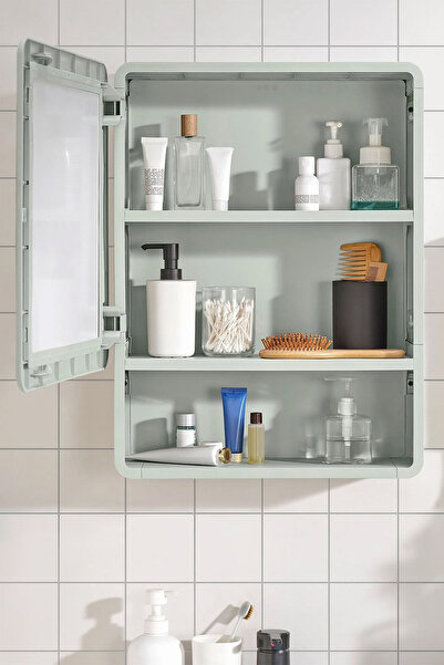 Binbirreyon Aynalı Banyo Duvar Dolabı Raflı 44x59cm Plastik LA008