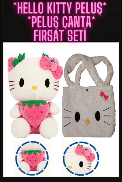 Hello Kitty Oyuncak Peluş Kurdaleli 35 cm + Hello Kıtty peluş Çanta 35 cm İkili Fırsat Paketi