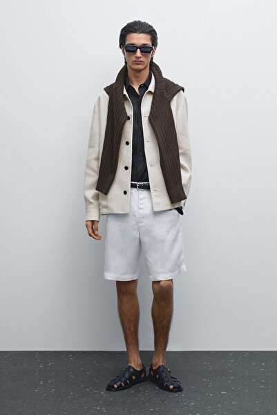 Massimo Dutti Yarı jogger keten bermuda şort