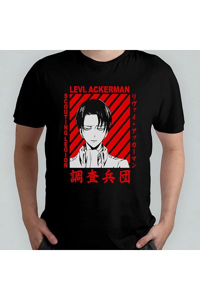 Pixxa Attack On Titan Levi Ackerman Unisex 100% βαμβακερό μπλουζάκι με λαιμόκοψη μοντέλο 6