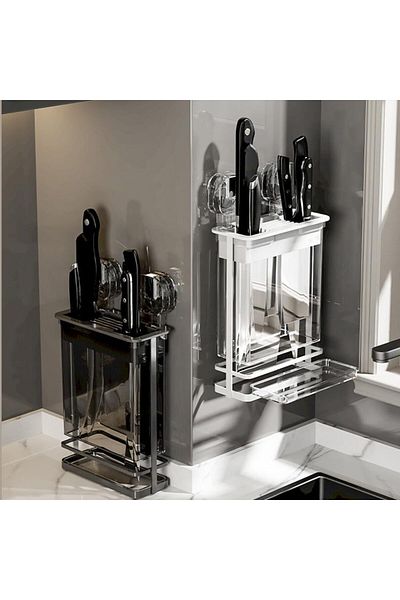 COOYA Wall Mounted Cup Knife Rack,Magnetic No Drilling Required, Iron Knife Block Utensil Organizer
