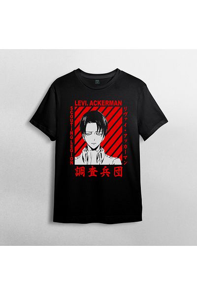 Pixxa Attack On Titan Levi Ackerman Unisex 100% βαμβακερό μπλουζάκι με λαιμόκοψη μοντέλο 6