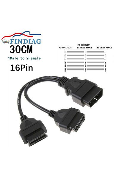 Choice Obd2 Extension Cable 16pin Splitter Male To Dual Female 30cm Obd Obdii Cable 30cm 1 Male To 2 Fem...