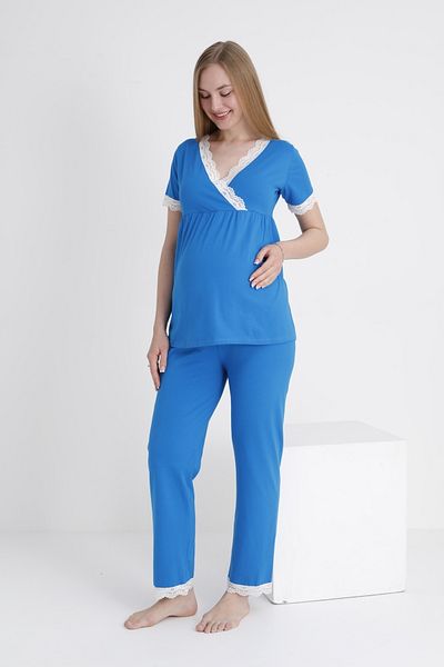 Miss Dünya Lissa Saks Blue Maternity and Maternity Pajama Set Suitable for Breastfeeding