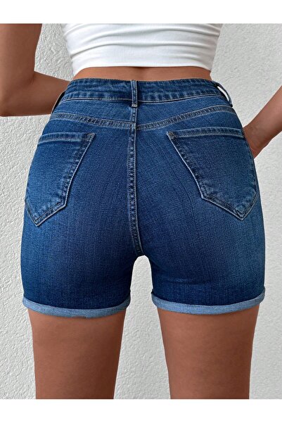 Actress Mavi Yüksek Bel Şort