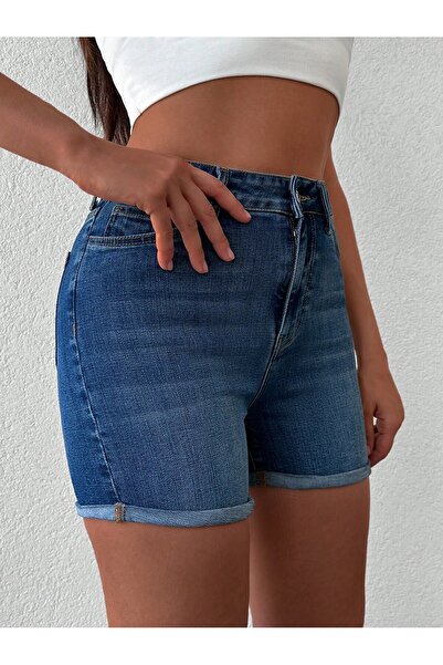 Actress Mavi Yüksek Bel Şort