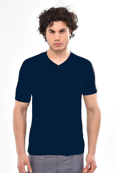 Çamdalı İş Elbiseleri Επαγγελματικό μπλουζάκι Unisex με λαιμόκοψη με λαιμόκοψη μπλε ναυτικό κοντό μανίκι μονό ζέρσεϊ - T-shirt με λαιμόκοψη