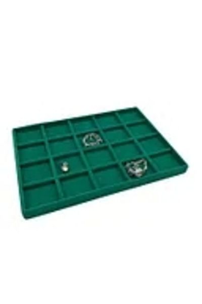 MeGass Dekor Domestic Production Suede Fabric Green Colored 34/24 cm 20 Compartment Drawer Jewelry Stand