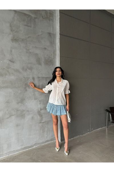 BRGCLOTHING Cămașă de vară cu mânecă scurtă pentru femei, cu detaliu din dantelă, design ușor și elegant
