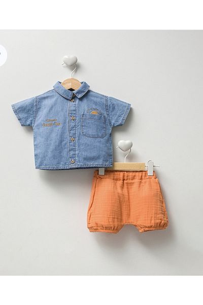 Cassiope Men's Set with Denim Shirt and Muslin Shorts 6-18 Months