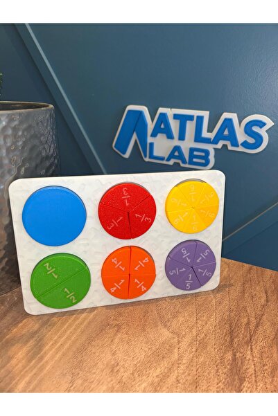 Atlas Lab Kesirler Eğitici Puzzle 🧩 – 3D Baskı Rengarenk Fraction Oyunu 🌈 | Montessori Matematik Seti 📚