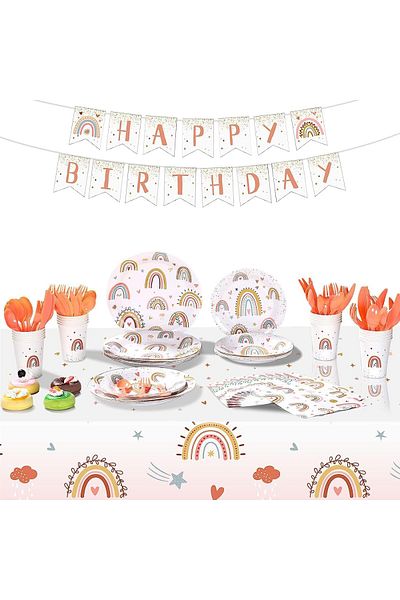 COOYA 144PCS Disposable Tableware, Including Plates Table Cloth Cups Napkins Knives Forks Spoons