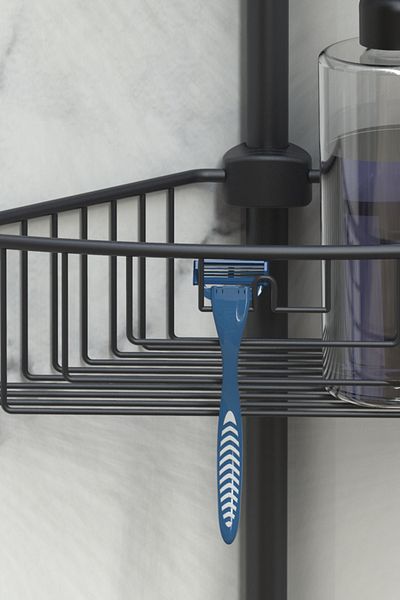 Prima Nova Black Stainless Aluminum - 4 Shelves Spring Bathroom Corner Shelf