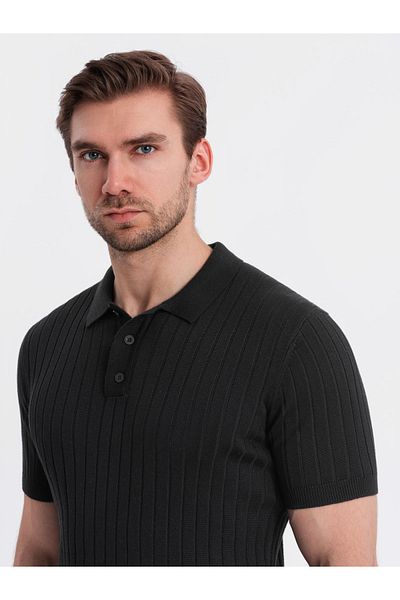 OMBRE Herren Poloshirt SLIM FIT aus Viskose mit vertikalen Streifen - Schwarz V1 OM-POSS-0143 S