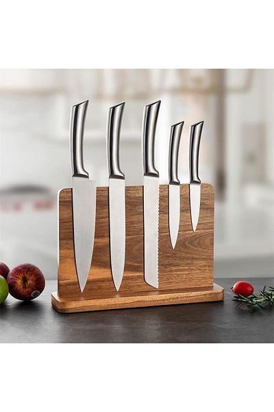 COOYA Magnetic Knife Block, Double-Sided Wood Knife Storage Organizer, No Installation Needed