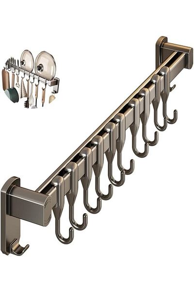 COOYA Kitchen Utensil Hanger,Knife Holder,Pots Hanging Rack,Wall Mount Rail Storage Rack with 10 Hools
