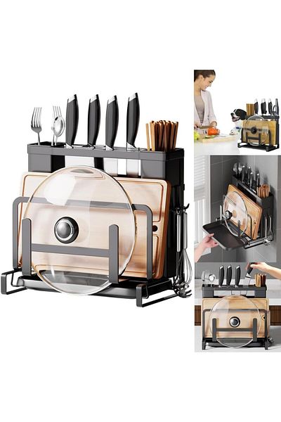 COOYA Kitchen Utensil Holder, Stainless Steel, Kitchen Storage Rack with Cutting Board Stand
