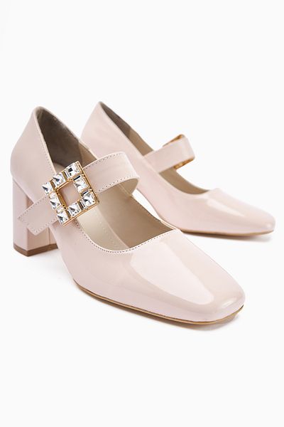Limoya Liss Beige Patent Leather Square Toe Women's Heeled Shoes