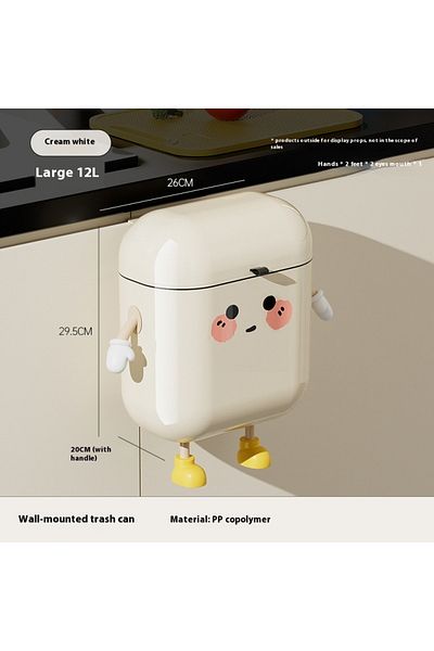 Choice Creativity UC-CreamWhite-12L 9L/12L Cartoon Hanging Trash Can With Lid Large Capacity No-Drill Wall