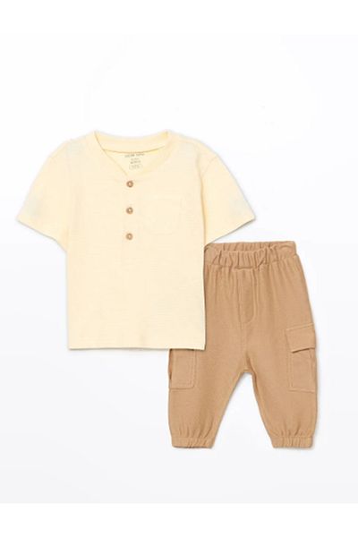 LC Waikiki Lc Wai̇ki̇ki̇ Buttoned Baby Boy T-Shirt and Sweatpants Set of 2