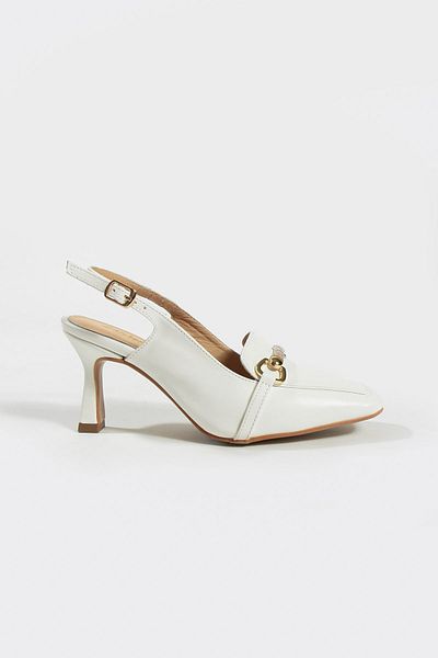 Seniorah White Women's Classic Heeled Shoes - Zuzu Buckle Detailed
