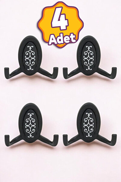 Badem10 Seçil Vestiyer Duvar Askısı Dolap Elbise Askılığı Siyah Askı (4 ADET)