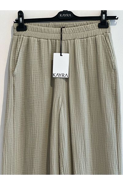 Kayra Pantaloni de muselina cu talie elastica