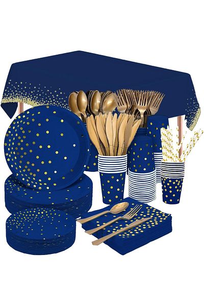 COOYA Birthday Party Supplies, 201 Pcs, Disposable Plates, Tablecloth and Cups Sets