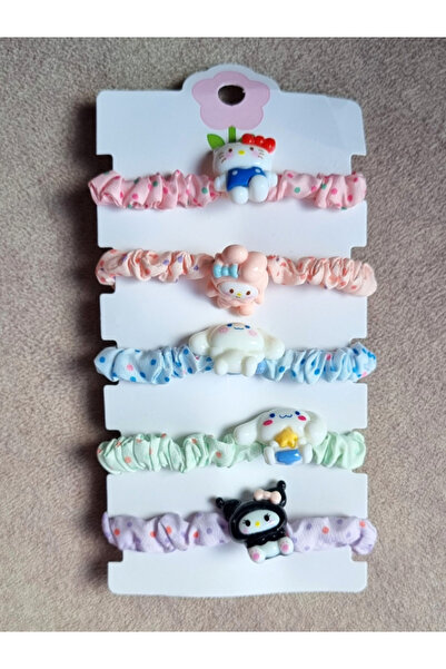 Kromi Kız çocuk kromi hello kitti figür simit kumaş lastiktoka set 5 li