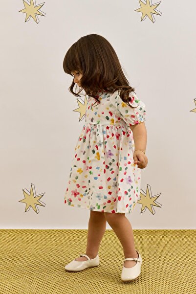 Fahhar Kids Biyeli Elbise Sulu Boya Desenli