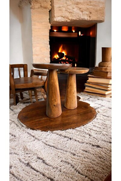Simillo Home&Living Wood Ahşap 2'li Set Konik Mantar Yan Sehpa Modern Fiskos ...