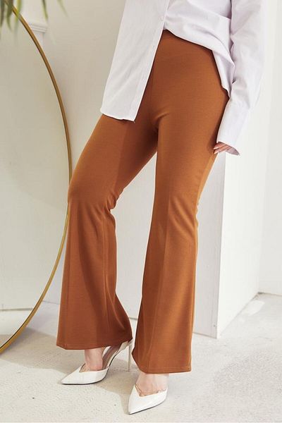 giyze Flared Leg Fabric Trousers Brown 206