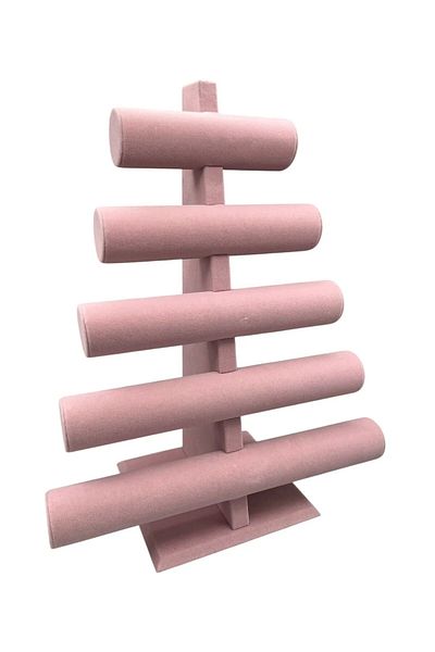 MeGass Dekor Domestic Production Suede Fabric Pink Color Five Stage 45/34 cm Bracelet-Watch Display Stand