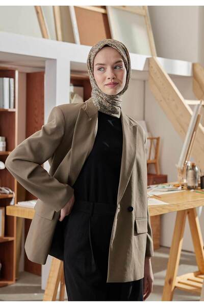 Fresh Bloomıng Garden Desen Pamuk Ipek Eşarp Bej