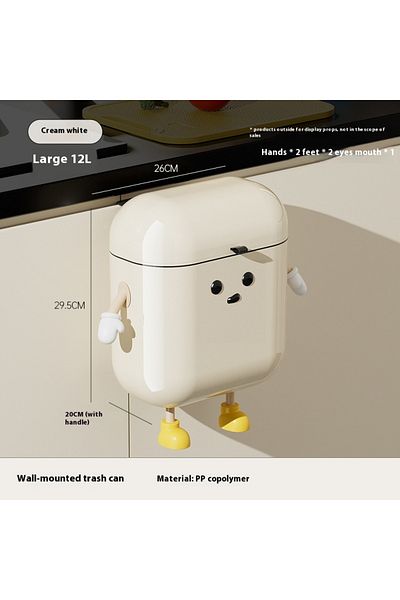 Choice Creativity U-CreamWhite-12L 9L/12L Cartoon Hanging Trash Can With Lid Large Capacity No-Drill Wall M