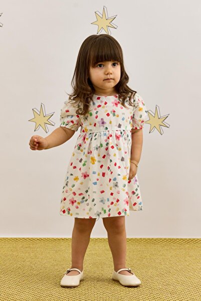 Fahhar Kids Biyeli Elbise Sulu Boya Desenli