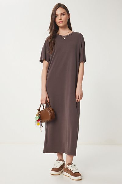 Lovelyİstanbul Oversize Basic Καλοκαιρινό Πλεκτό Φόρεμα - ΚΑΦΕ LUB0082