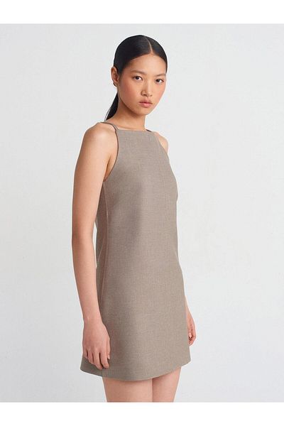 Dilvin Camel Strap Short Dress