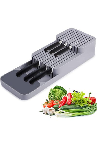 COOYA Knife Holder Drawer, with Non-Slip Pad, Suitable for Drawers and Worktops, Grey
