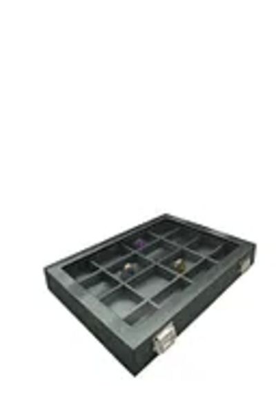 MeGass Dekor Glass Lid İmera Leather Fabric Green Color 34 cm / 24 cm Compartment Jewelry Stand