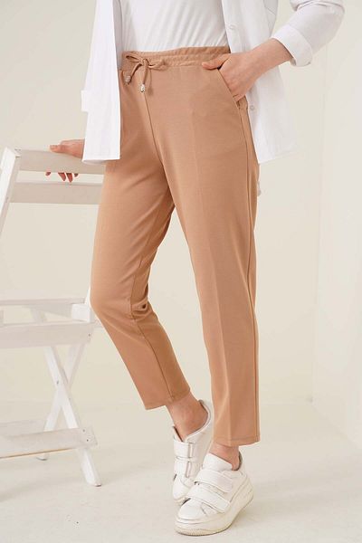 giyze Παντελόνι Camel 6624 με λεπτομέρεια και ελαστική μέση