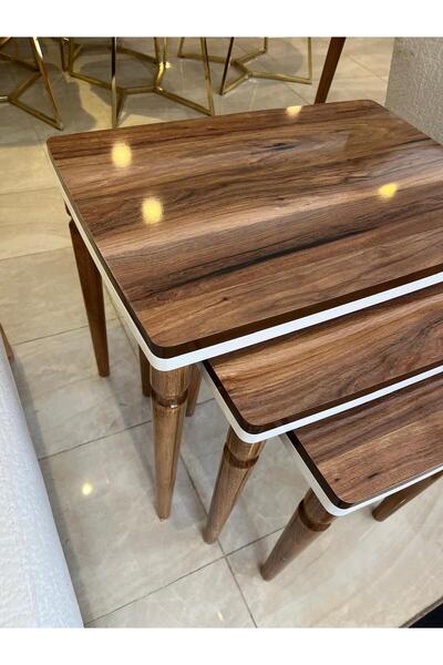 AKSET 4lü Ultra Lüx Parlak Ceviz Zigon Sehpa