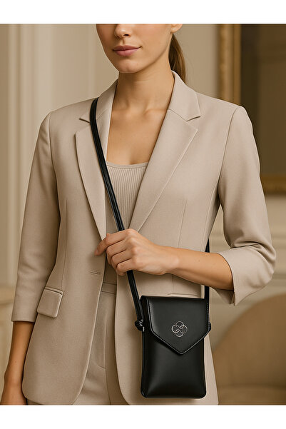 Elory Grace Kadın Deri Siyah Su Geçirmez Telefon Cüzdan Askılı Çapraz Omuz Çanta