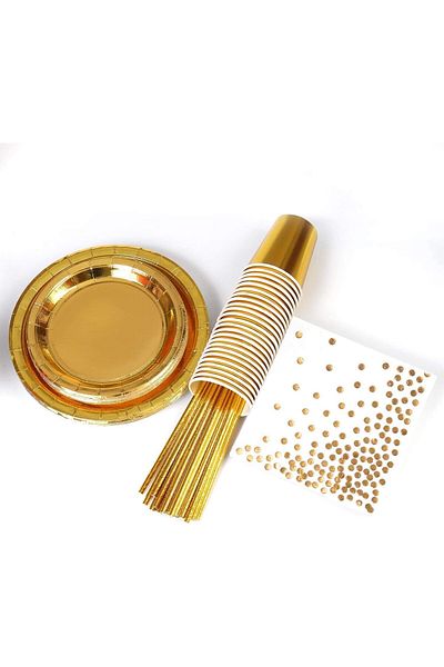 COOYA 25 Sets Disposable Paper Dinnerware, Party Supplies, Include Plates, Straws, for Wedding Birthday