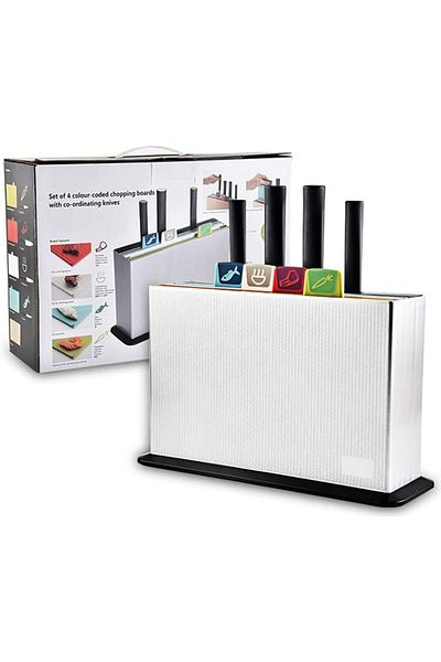 COOYA Cutting Board and Knife Set Holder,4 Color Coded Boards & 4 Knives, Drying Holder Organizer