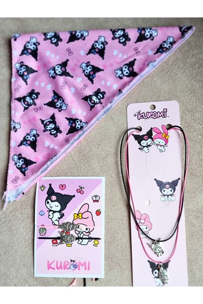 Kromi Girl Child Chromei Necklace Bracelet Bandana Set Metal Figured Kuromi Set
