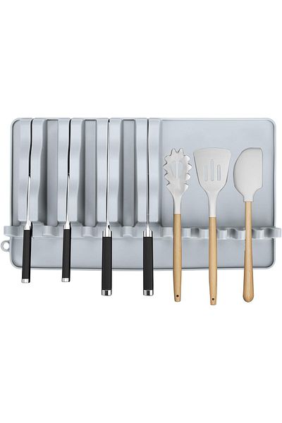 COOYA Knife Organizer, Drawer Knife Holder With 4 knives and 6 Silverware, Plastic, Grey, 1 Pcs