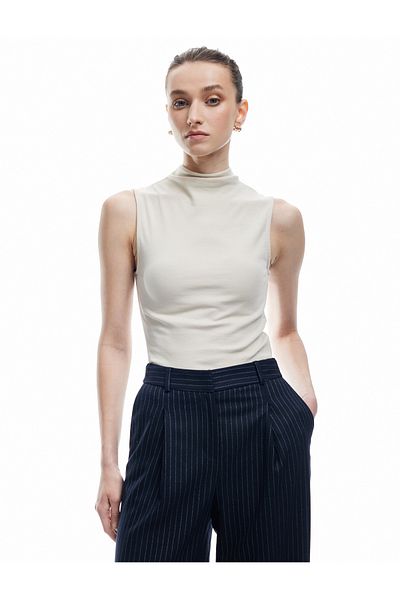 Koton Cotton Slim Fit Stand Collar Sleeveless Combed Cotton Blouse